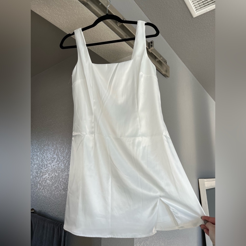 White silk mini dress